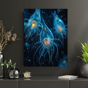 Microscopic Marine Organisms Poster, Bioluminescent Ocean Life Art Print, Gift for Science Teacher, Biology Student, and Classroom Decor