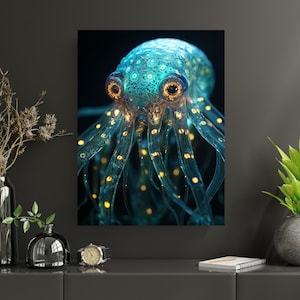 Bioluminescent Water Mite II - Matte Poster, Luminous Ocean Life, Gift for Marine Biologist, Student and Teacher, Classroom and Office Decor