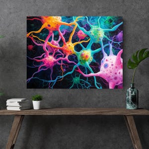 Impression d&#39;art colorée Neron, affiche d&#39;art de biologie microscopique. Cadeau pour les amoureux de la science et de la nature, oeuvre d&#39;art murale pour cabinet médical, impression de microbiologie