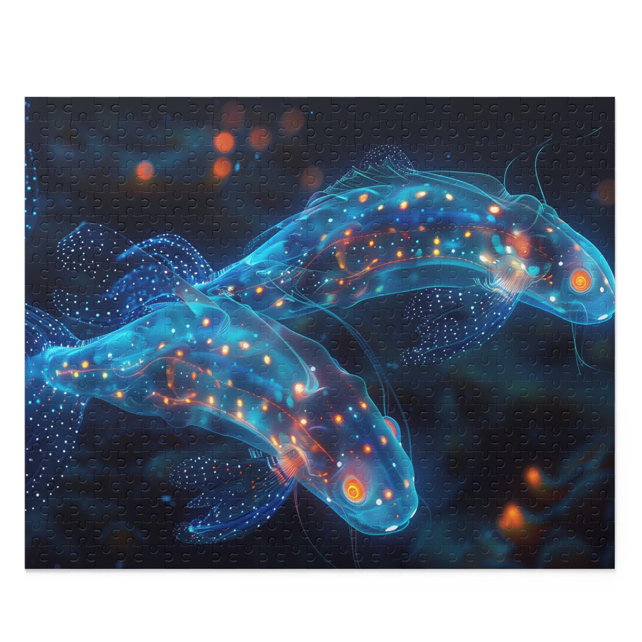 光る深海魚パズル。光る海の生き物ジグソーパズル。お子様、大人