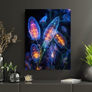 Bioluminescent Ocean Life Art Print, Microscopic Marine Organisms Poster, Gift for Science Teacher, Biology Student, and Classroom Decor