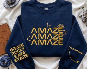 Embroidered Project Hail Mary Rocky Astronaut Space Sweatshirt, Project Hail Mary Inspired Graphic Tee, Cute Astronomy Gift for Her