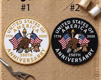 Écusson brodé 250e anniversaire des États-Unis | Repasser ou coudre