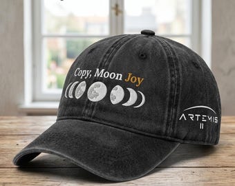 Artemis II Copy Moon, Joy Embroidered Washed Hat, Rise Moon Hat, Minimal Space