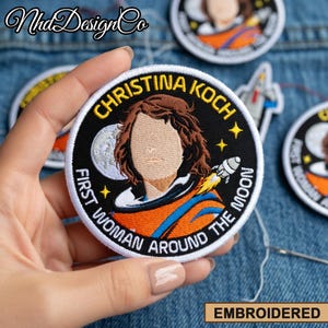クリスティーナ・コック、初の女性月周回飛行を記念した刺繍ワッペン、アルテミス宇宙ミッションのアイロン接着ワッペン、レトロな宇宙飛行士の縫い付けバッジ