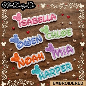 Custom Name Embroidered Disney Patches, Personalized Disneyworld Name Iron On Jackets, Hats, Bags, Uniforms, Gift For Her, Disneyland Gift