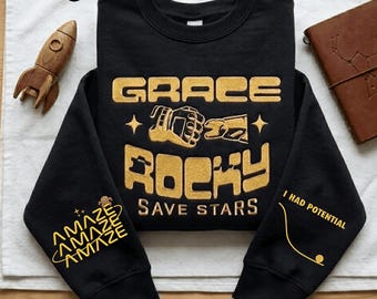 Chemise brodée étoiles Grace Rocky Save, sweat-shirt Je vous salue, t-shirt graphique inspiré du projet Je vous salue, cadeau d'astronomie mignon pour elle