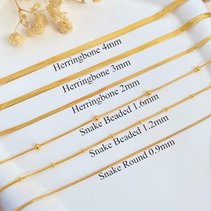 18K vergulde ketting, visgraatketting, slangenketting met kralen, minimalistische ketting, laagjesketting, Valentijnsdagcadeau voor haar
