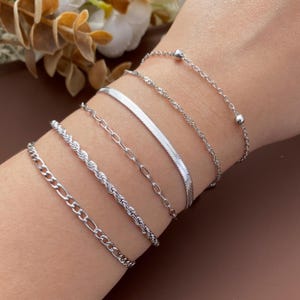 Zilveren armbanden, paperclipketting, visgraatketting, touw, slangenarmband, alledaagse armband, sierlijke armband, minimalistische armband, kerstcadeaus