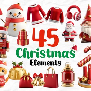 45 Christmas PNG Clipart Bundle | Festive Holiday Digital Graphics | Cute Christmas Elements for Crafts, Cards, Scrapbooking