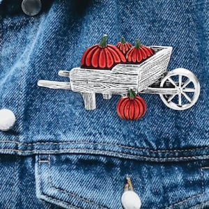 Vintage Pumpkin Cart Pin - Harvest Halloween, Gift for Her, Autumn Fall Festive Accessory