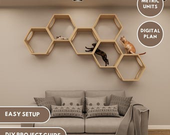 Cat Shelf | Hexagon Shelf | Modern Cat Furniture | Home Decor Plans | PDF Download | DIY Plans | Modern Cat Furniture | Home Decor Plans