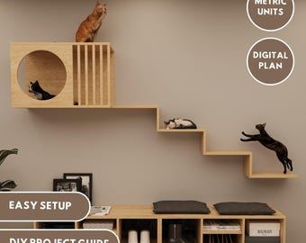 Cat Shelf | Cat Wall Furniture | Modern Cat Wall Shelves | Home Decor Plans | PDF Download | DIY Plans | Cat Steps | Home Decor Plans