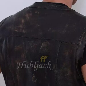 Mens Vintage Brown Leather Motorcycle Vest: Slim Fit Biker Racer image 3