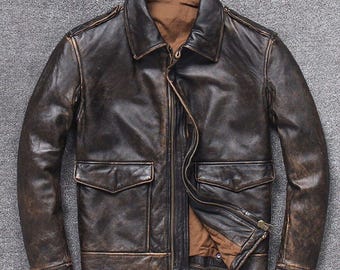 Men's Handmade A2 Bomber Jacket: Vintage Brown Distressed Leather