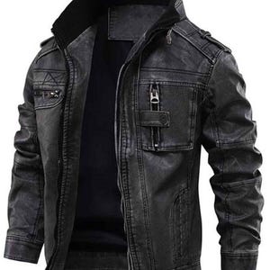 Blouson moto motard en cuir fait main, blouson en cuir à capuche amovible motard motard rétro vintage, blouson en cuir de mouton noir,