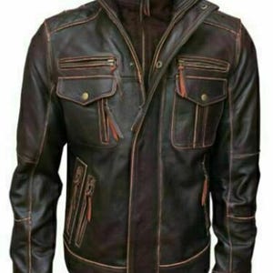 Vintage Distressed Black Real Leather Biker Jacket: Cafe Racer Style