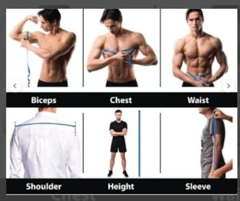 Peut inclure: Un diagramme montrant comment mesurer diff&eacute;rentes parties du corps pour les v&ecirc;tements, y compris les biceps, la poitrine, la taille, l'&eacute;paule, la taille et la manche. Le diagramme utilise un ruban &agrave; mesurer et montre le bon placement pour chaque mesure.