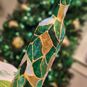 Hand painted green & gold lighted bottle