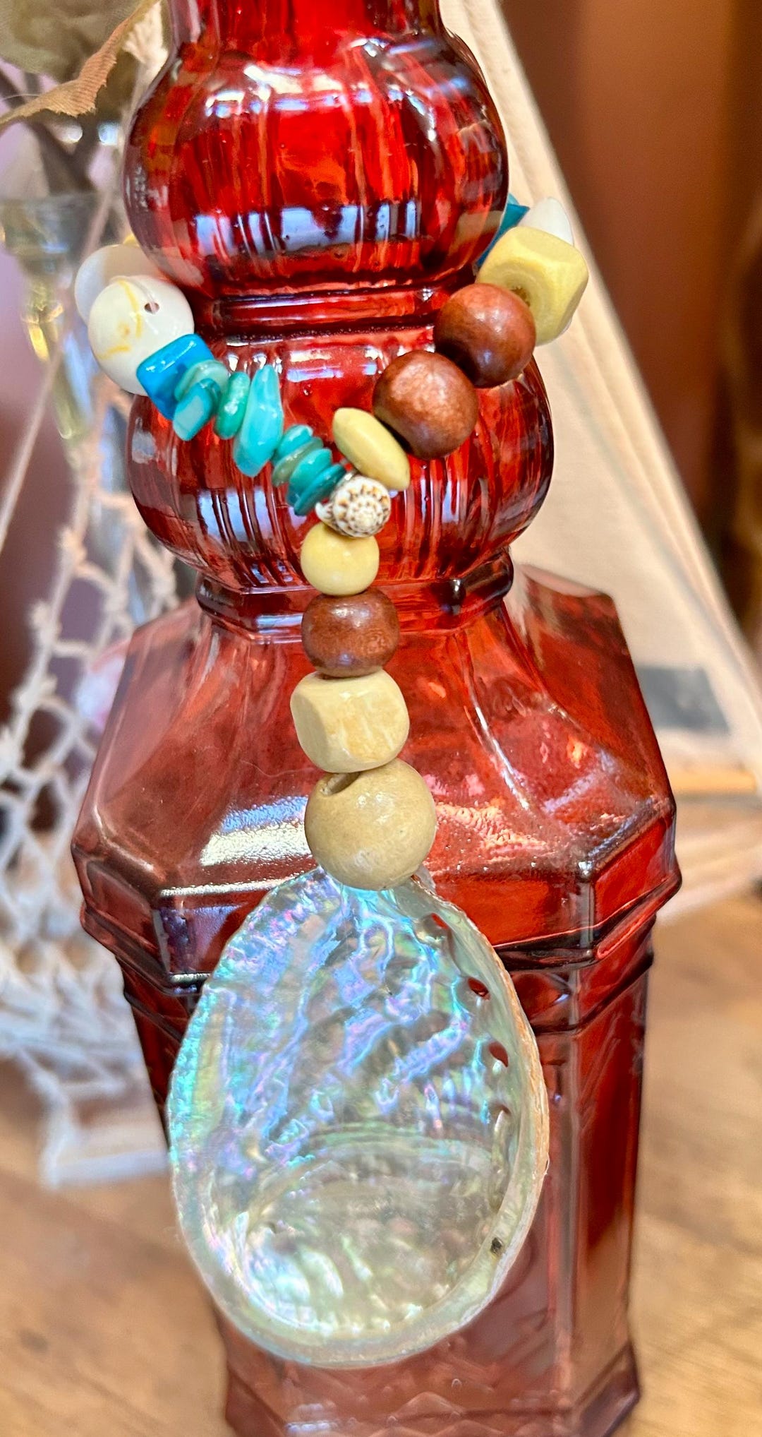 Abalone Shell. Beaded Decoupage Shell Bottle Charm or Decorative ...