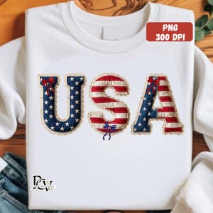 Faux Patchwork USA Typography PNG | 4th of July Quilted Lettering (Digital Download)
