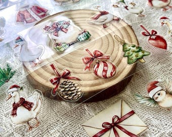 PET Washi Tape Kerstganzen, reliëf, Kiss Cut, 10 m