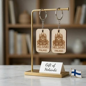Helsinki Finland Cathedral Wooden Keychain - Personalized Nordic Landmark Keyring - City Souvenir Key Fob - Travel Gift for Finland Lovers