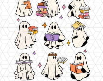 Teacher Ghost Read Book Png, Ghost Png, Teacher Gift, Cute Ghost Book Nerd, Ghost Halloween Png, Teacher Png, Librarian, Spooky Season Png