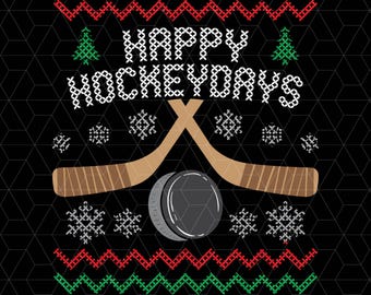 Happy Hockey Days Ugly Christmas Sweater Png, Christmas Ugly Sweater Png, Christmas Dog Png, Funny Christmas Png, Christmas Hockey Png