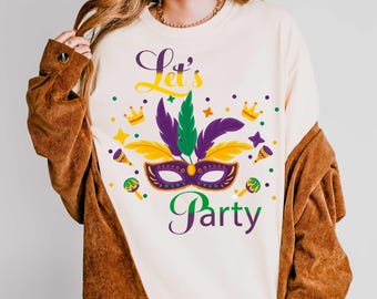 Mardi Gras Let’s Party PNG, Happy Mardi Gras Carnival Png, Mardi Gras Png, Beads Mask King Cake Png, Colorful Party Design, Fat Tuesday png
