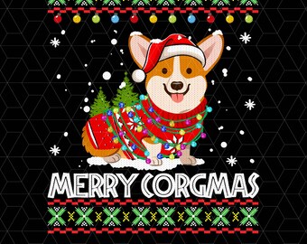 Corgi Dog Merry Corgmas Santa Corgi Brzydki świąteczny sweter Png, Corgi Boże Narodzenie Png, Corgi Z Bożonarodzeniowymi Światłami Png, Corgi Lover Png