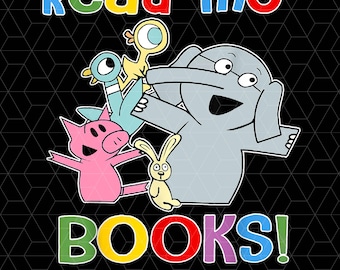 Read Mo Books Png, Piggie And Elephant Bookworm Png, Back to school Png, Book Lover Gift, Mo Friends Png, Teacher Librarian Png, Cute School