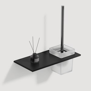 Luxeトイレブラシホルダー右デザイン、壁掛け式スリークシェルフ、モダンなバスルームアクセサリー、フローティング、アルミニウム - ARETEテクノロジー