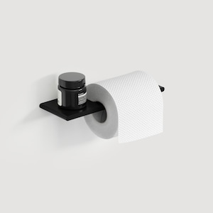 Porta carta igienica salvaspazio moderno con montaggio nascosto – Accessori da bagno unici, porta rotolo di carta igienica in metallo nero, regalo di inaugurazione della casa