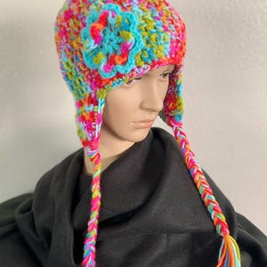Kids/Teen Handmade Hat - Crocheted Hat with Flower- Thick Warm Winter Hat