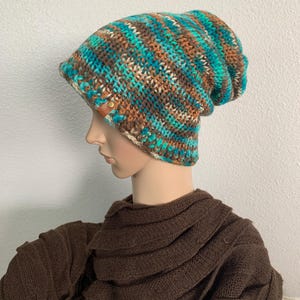 Handmade Hat - Knitted with Crocheted Brim Super Slouchy Beanie - Thick Winter Ski / Snowboarding Hat