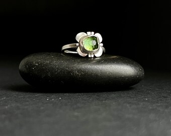 Green Tourmaline BLOOM Ring to Stack or Solitaire - 5 US