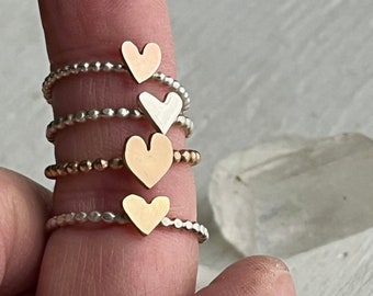 Tiny Heart Stacking Rings  in Silver and Gold, assorted