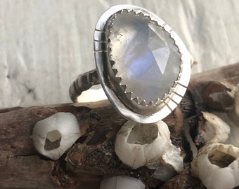 Rainbow Moonstone Ray Ring - Size 7.5 US