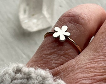 Tiny Flower Stacking Ring in Silver and Rose Gold, size 5 US