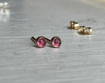 Pink Tourmaline and Gold Tiny Rainbow Stud Earrings