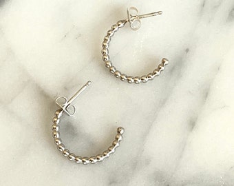 Silver Beaded Huggie Hoop Earrings in 2 sizes
