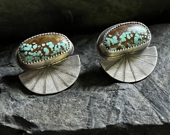 Number Eight Mine Turquoise Setting Sun Stud Earrings in Silver