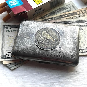 Crow Etched Wallet / Cigarette Case in Tribal Pattern-- Acid Bath Series