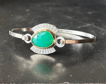 Chrysoprase Fan Cuff Bracelet in Silver and Gold