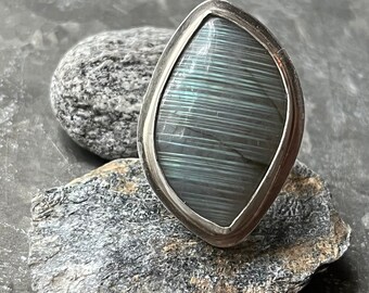 Labradorite Adjustable Wire Ring in Silver -Size 8-10 US