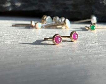 Rubies and Gold Rainbow Stud Earrings