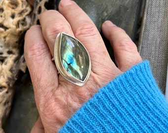 Labradorite Adjustable Wire Ring in Silver - Size 6-8 US