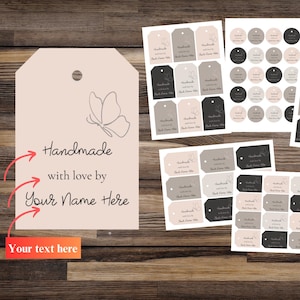 Personalised Handmade With Love Tags/labels, Editable Printable Tags, Tags for handmade items, Customizable labels for handmade items