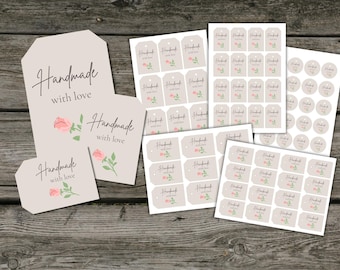Handmade With Love Tags - Printable Floral Gift Labels - Digital Download
